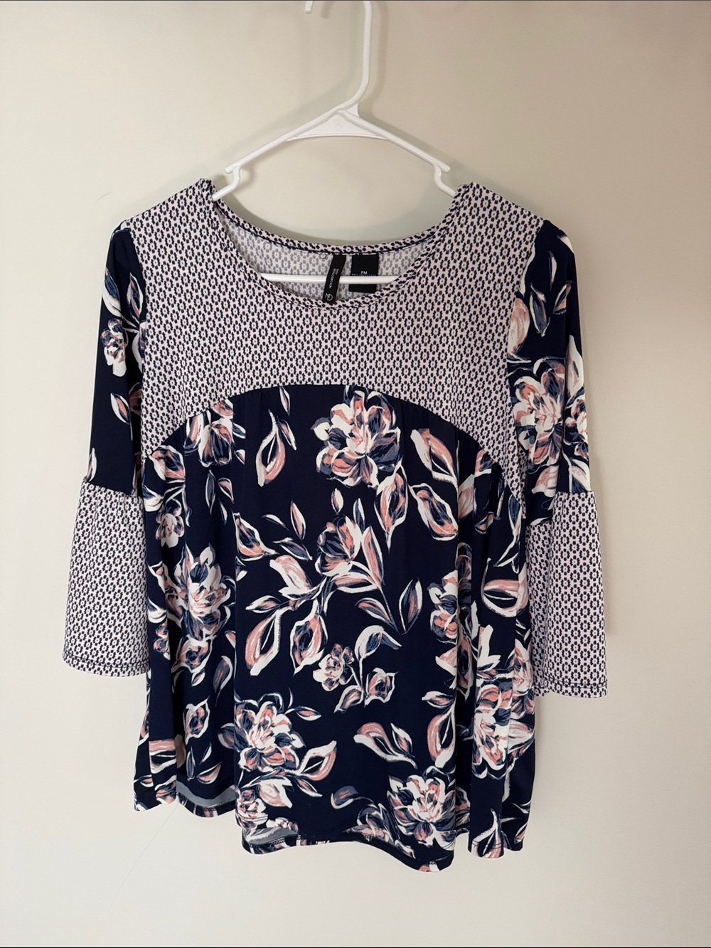 new directions Navy Floral and Blush Mixed-Print Tunic